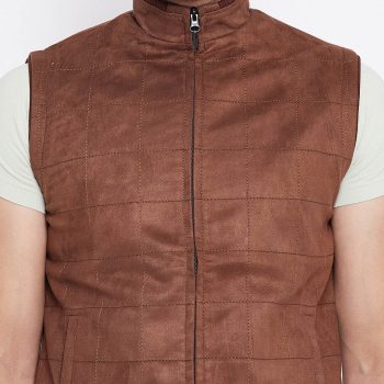 Men Brown Suede Bomber Leather Vests in usa