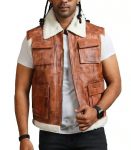 Men's brown vintage faux fur leather vest in USA