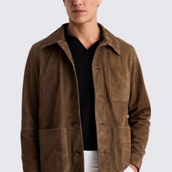 Taupe suede overshirt with button closure in USA