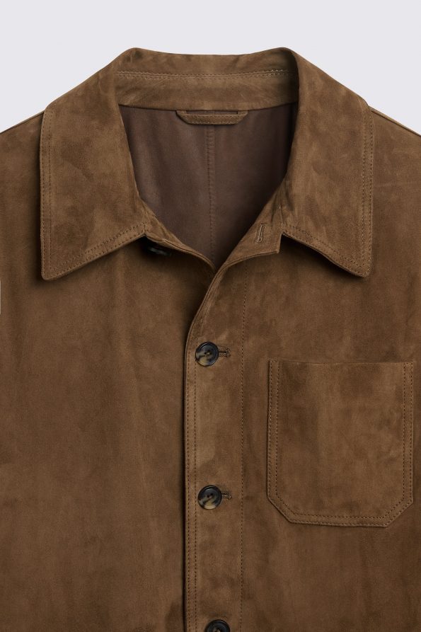 Lightweight suede shirt jacket for layering in USA
