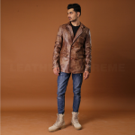 Shop Men Wax Brown Leather Blazer Halloween 