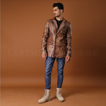 Shop Men Wax Brown Leather Blazer Halloween 