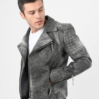 Men's Biker Crackle Leather Jacket