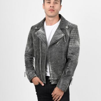 MOZRI Lambskin Crackle Leather Jacket for Men's