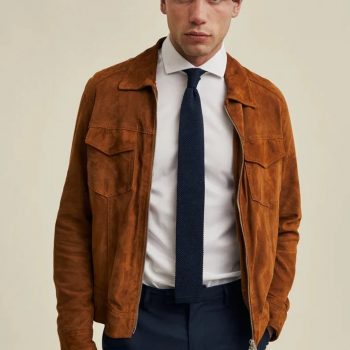 Men's Brown Genuine Suede Soft Leather Jacket with Classic Style in USA