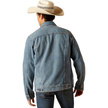 Rugged men's jean jacket with chest pockets in USA