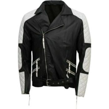 Men's Lambskin Black and White Leather Jacket with Modern Design in USA