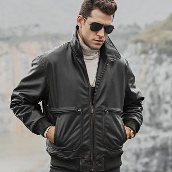 Men's Real Cow Leather Bomber Jacket