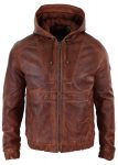 Men’s real leather bomber jacket with hood