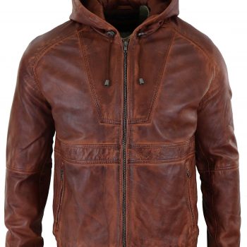 Men’s real leather bomber jacket with hood