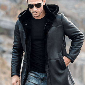 Men's shearling hooded style jacket for men