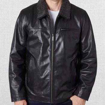 Stylish men's leather jacket with front zipper