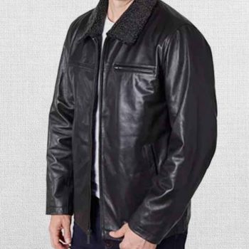 Men's black leather jacket with silver hardware in USA