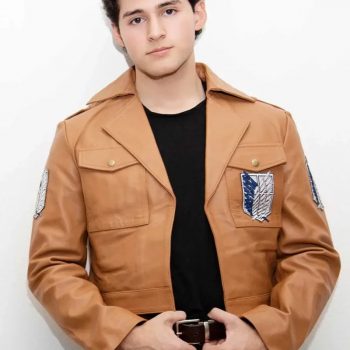 Men's brown leather jacket inspired by Attack on Titan in USA