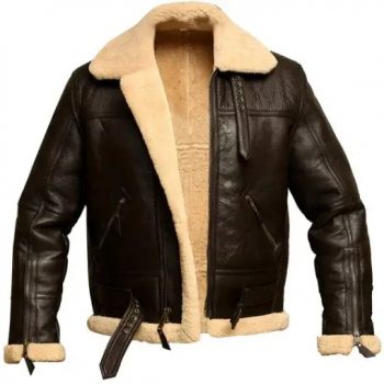 Classic Men's Sheepskin B3 Bomber Jacket with Fur Collar in France style