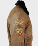 Aviator-Mens-Fur-Collar-Bomber-Brown-Leather-Jacket-with-Patches