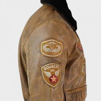 Classic Men's Aviator Tan Leather Bomber Jacket in American style
