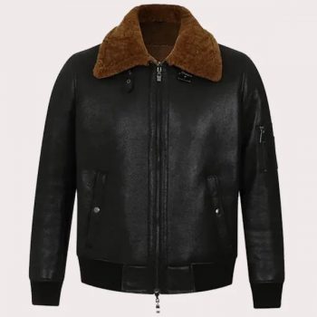 Men's black bomber aviator shearling jacket in USA