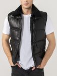 Shop MENS BLACK LEATHER PUFFER VEST 1 Mens-Black-Leather-Puffer-Vest