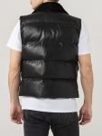 Mens-Black-Leather-Puffer-Vest