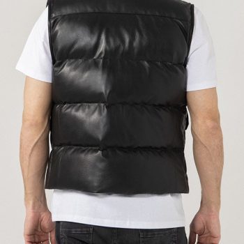 Stylish black leather quilted vest for men in France market