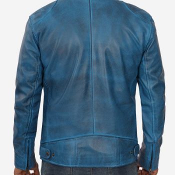 Stylish cafe racer jacket in blue lambskin for men in France style