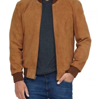 Brown suede bomber jacket for men in France style