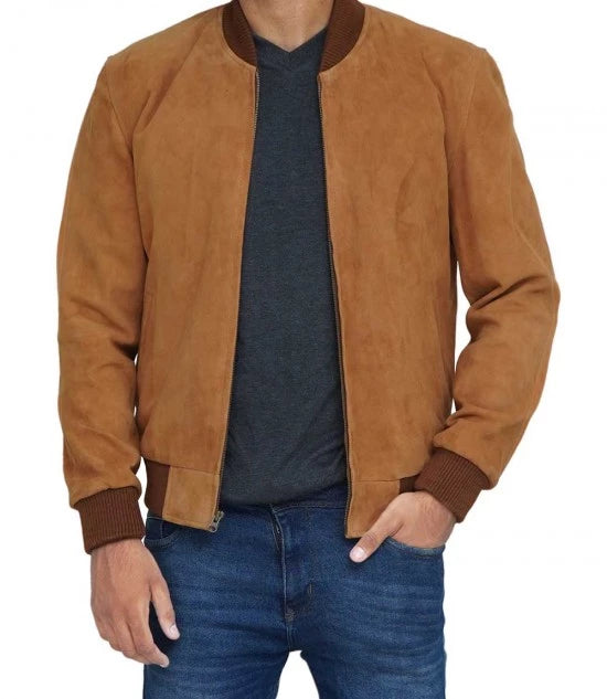 Adamsville_Camel_Brown_suede_jacket__49803_std Brown suede bomber jacket for men in France style