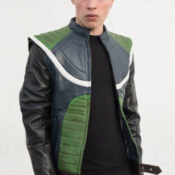 DBZ Bardock style green leather jacket for men in USA