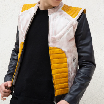 Men’s anime leather jacket inspired by Vegeta's Saiyan armor in USA