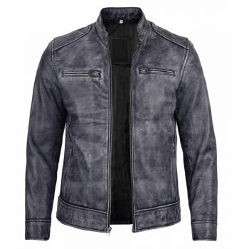 Men's Dodge black and white waxed racer leather jacket in USA