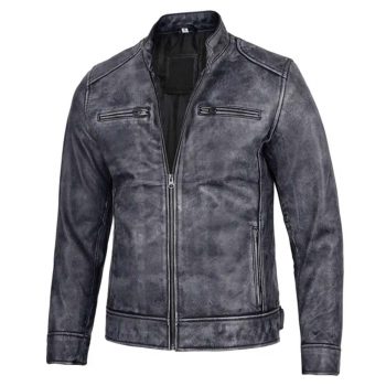 Stylish black and white waxed racer jacket for men in United State Market