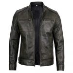 Men's Dodge black waxed racer leather jacket in USA