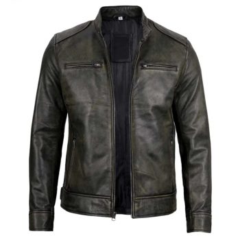 Men's Dodge black waxed racer leather jacket in USA
