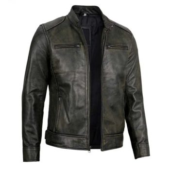 Stylish black waxed leather racer jacket for men in American Market