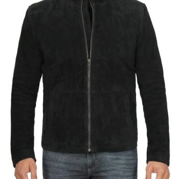 Mens genuine black cafe racer suede jacket in USA