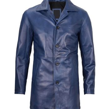 Men's Leather Blue 3/4 Car Coat Front View n USA
