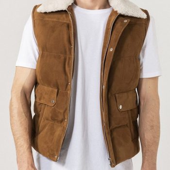 Men's suede leather vest with shearling collar in USA