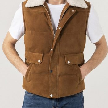 Stylish shearling collar suede vest for men in France style