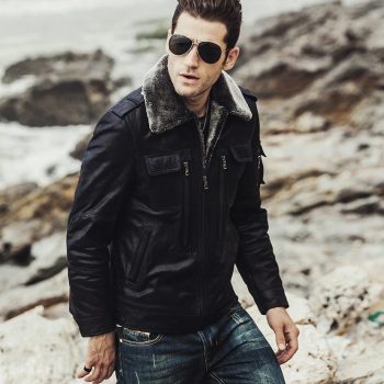 Sheep skin snuff shearling leather jacket for men in USA