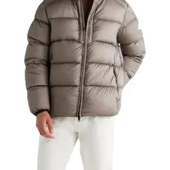 Men's Winter Grey Puffer Jacket Front View in USA