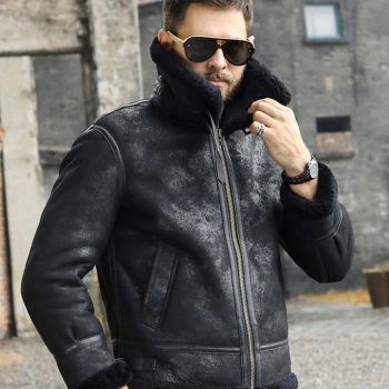 Black Snuff fur leather jacket for men