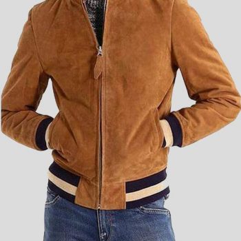 Men's sleek brown suede bomber jacket in USA