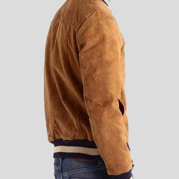 Stylish brown suede bomber jacket for men in France style