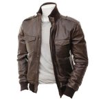 Men’s Dark Brown Leather Jacket with Classic Fit in USA