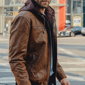 Men's Leather Jacket With Removable Hood Genuine in USA