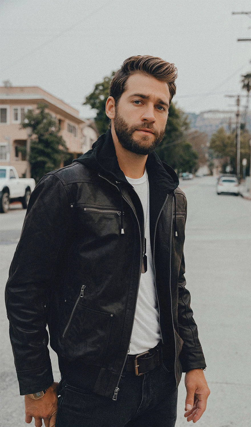 He89b86ab340f4947af229 Men's Real Leather Jacket Men Motorcycle Removable Hood