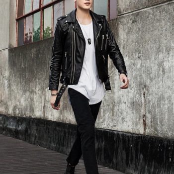 Black Biker multi zipper leather jacket