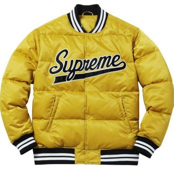 Men’s Puffy Bomber Satin Jacket front view in USA