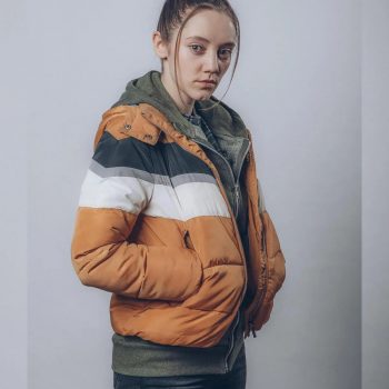 Hooded puffer jacket inspired by Mirren Mack in The Nest in USA